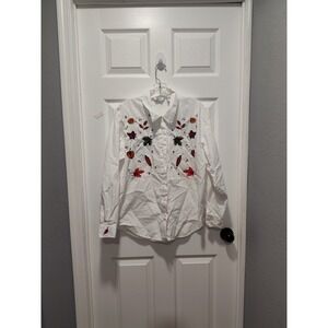 Vintage Long Sleeve Embroidered Fall Leaves ButtonDown‎ Shirt Women's Size MED